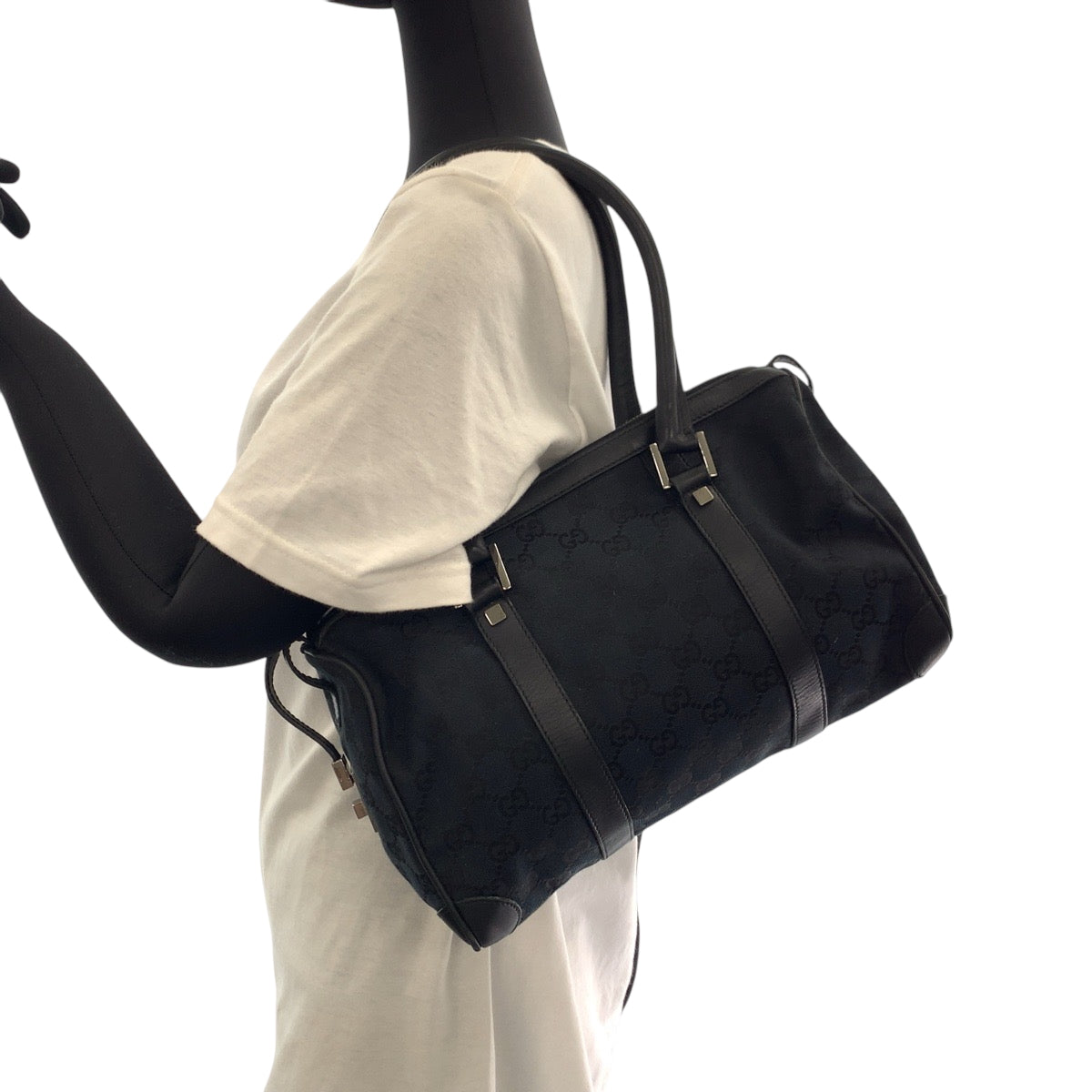 GUCCI Handbag 000 0351 GG canvas Black SilverMetal Handbags Mini Boston Duffel bag Women Used Authentic