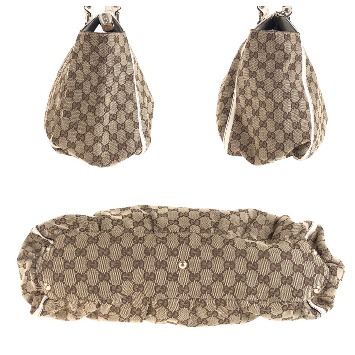 GUCCI Tote Bag 190248 GG canvas, leather Beige Ivory Gold Metal Tote Bag Shoulder Bag Abbey Women Used Authentic
