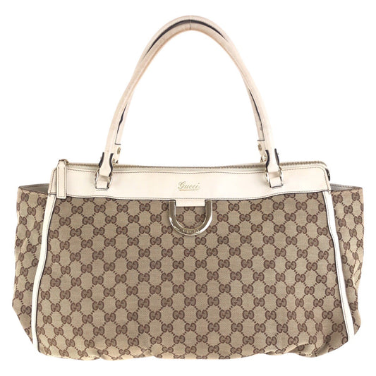 GUCCI Tote Bag 190248 GG canvas, leather Beige Ivory Gold Metal Tote Bag Shoulder Bag Abbey Women Used Authentic