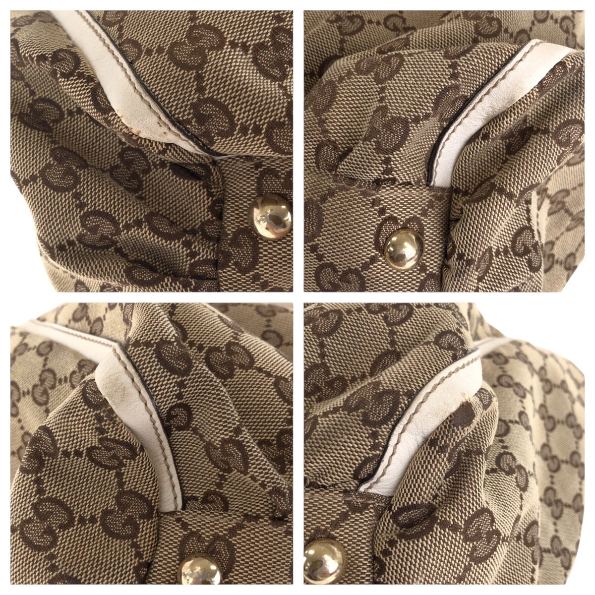 GUCCI Tote Bag 190248 GG canvas, leather Beige Ivory Gold Metal Tote Bag Shoulder Bag Abbey Women Used Authentic