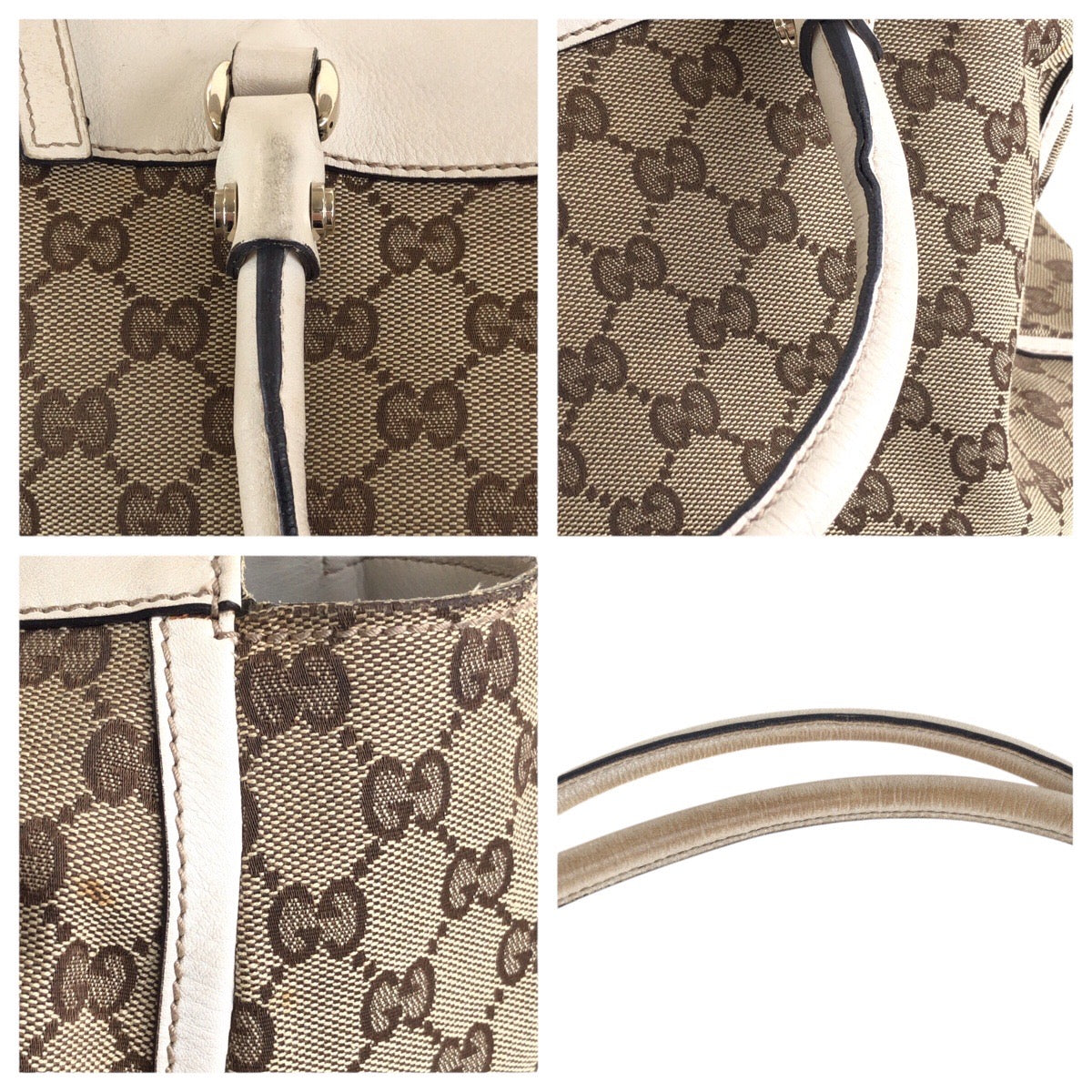 GUCCI Tote Bag 190248 GG canvas, leather Beige Ivory Gold Metal Tote Bag Shoulder Bag Abbey Women Used Authentic
