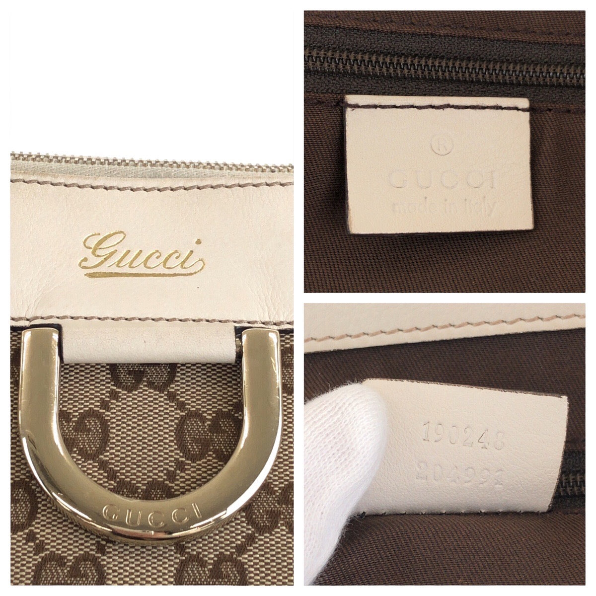 GUCCI Tote Bag 190248 GG canvas, leather Beige Ivory Gold Metal Tote Bag Shoulder Bag Abbey Women Used Authentic