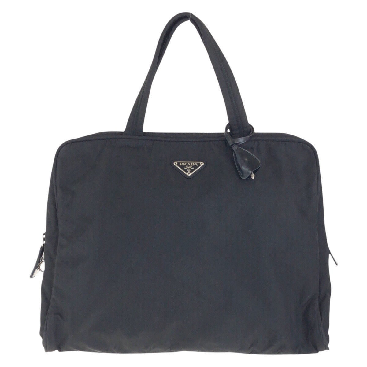 PRADA Tote Bag Nylon Black SilverMetal Tote Bag handbag Test Triangle With logo Women Used Authentic