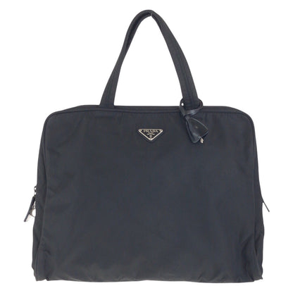 PRADA Tote Bag Nylon Black SilverMetal Tote Bag handbag Test Triangle With logo Women Used Authentic
