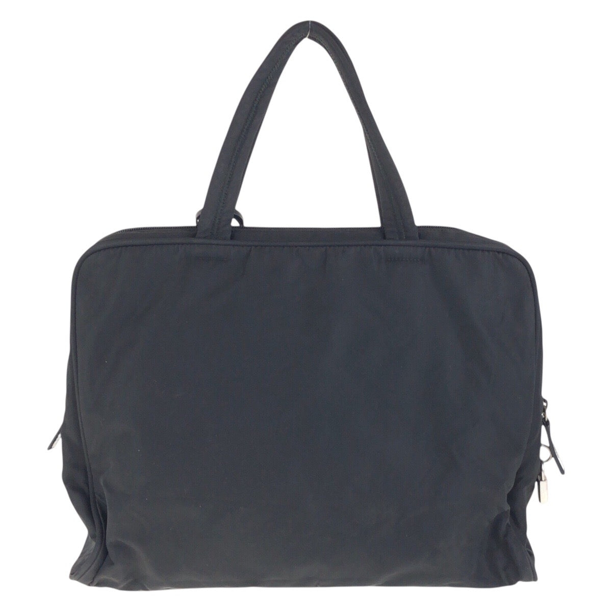 PRADA Tote Bag Nylon Black SilverMetal Tote Bag handbag Test Triangle With logo Women Used Authentic