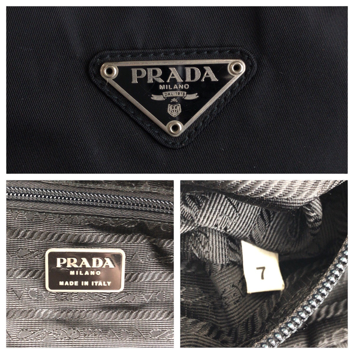 PRADA Tote Bag Nylon Black SilverMetal Tote Bag handbag Test Triangle With logo Women Used Authentic