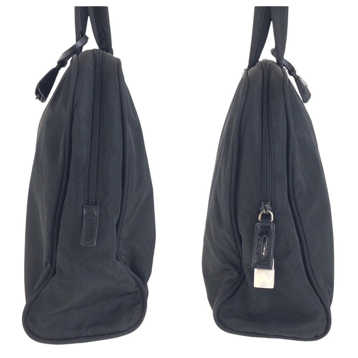 PRADA Tote Bag Nylon Black SilverMetal Tote Bag handbag Test Triangle With logo Women Used Authentic