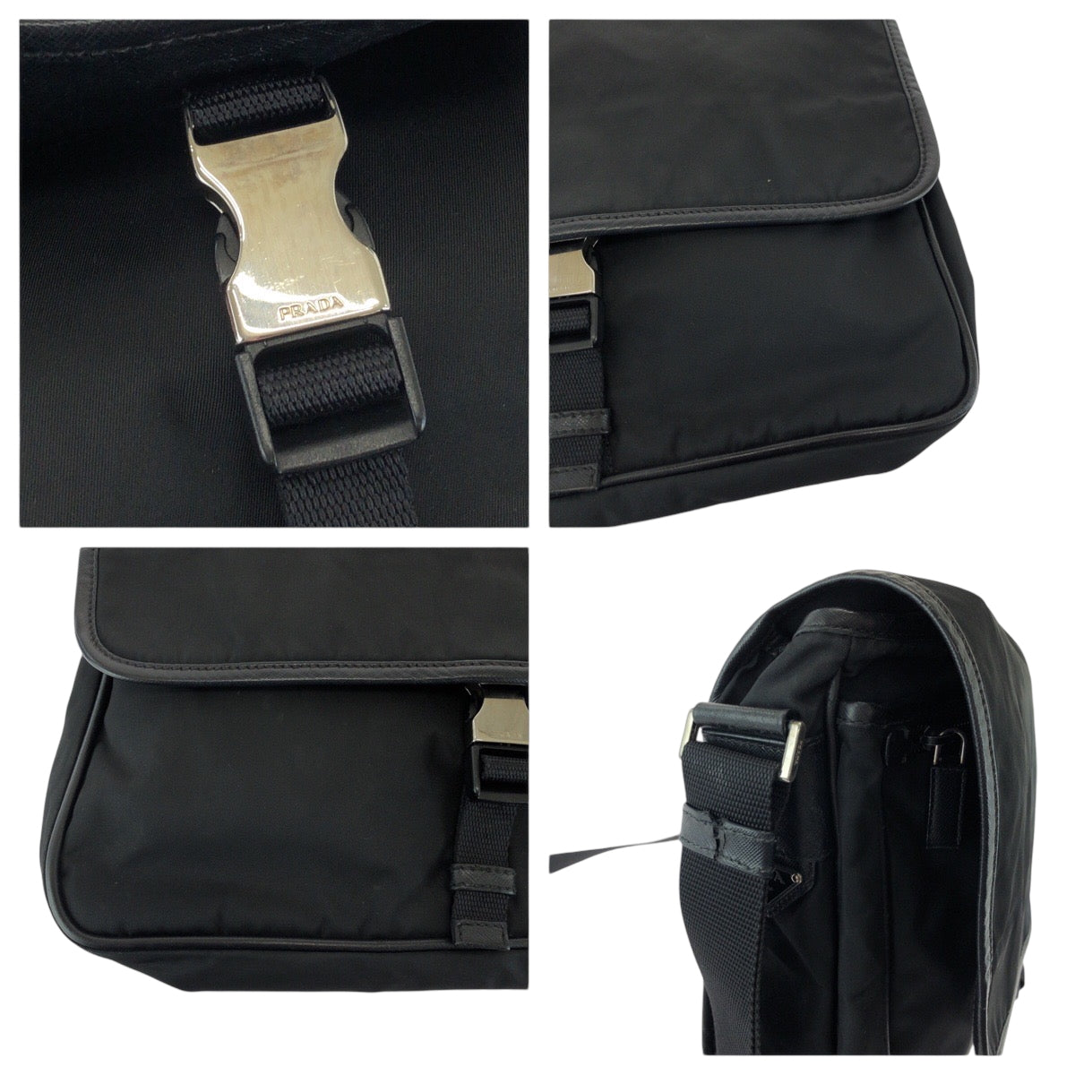 PRADA Shoulder Bag V158 Nylon Black SilverMetal Shoulder Bag Messenger bag Test Triangle With logo mens Used Authentic