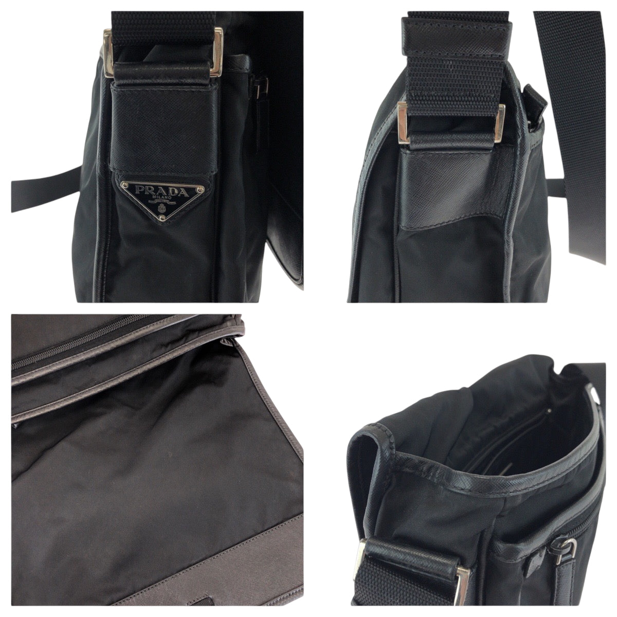 PRADA Shoulder Bag V158 Nylon Black SilverMetal Shoulder Bag Messenger bag Test Triangle With logo mens Used Authentic