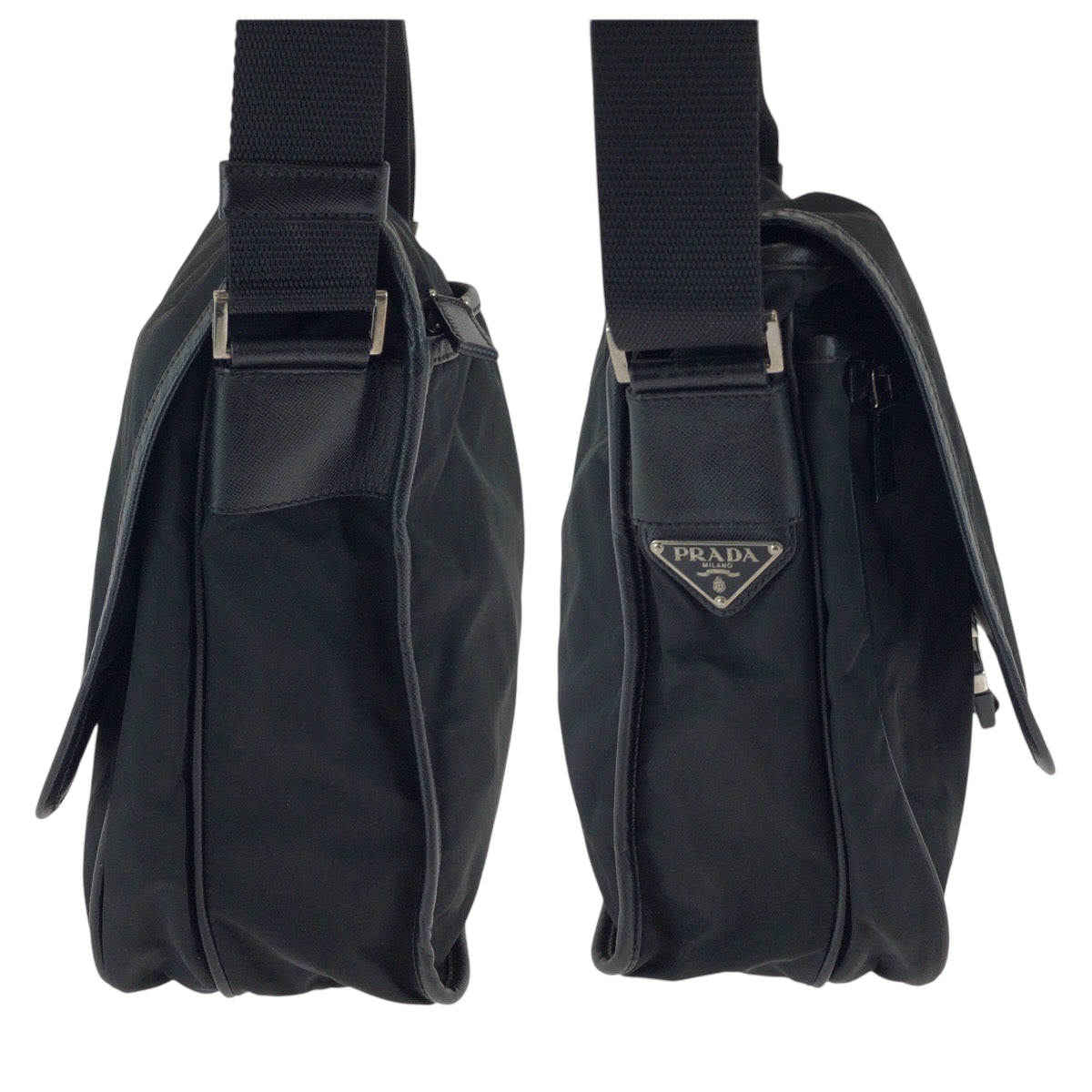 PRADA Shoulder Bag V158 Nylon Black SilverMetal Shoulder Bag Messenger bag Test Triangle With logo mens Used Authentic