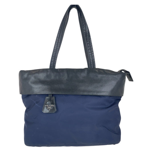 PRADA Tote Bag Nylon Navy Black SilverMetal Tote Bag Shoulder Bag Test Triangle With logo Women Used Authentic