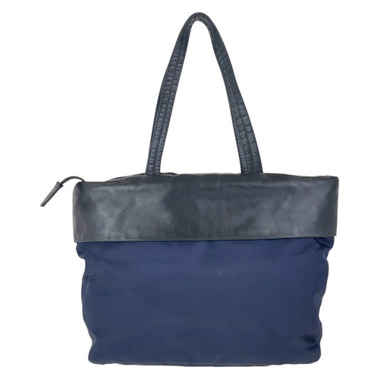 PRADA Tote Bag Nylon Navy Black SilverMetal Tote Bag Shoulder Bag Test Triangle With logo Women Used Authentic