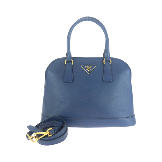 PRADA Shoulder Bag BL0537 leather Blue GoldMetal Shoulder Bag Handbag 2way Safiano Triangle With logo Women Used Authentic