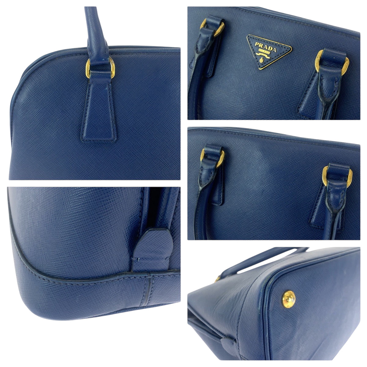 PRADA Shoulder Bag BL0537 leather Blue GoldMetal Shoulder Bag Handbag 2way Safiano Triangle With logo Women Used Authentic