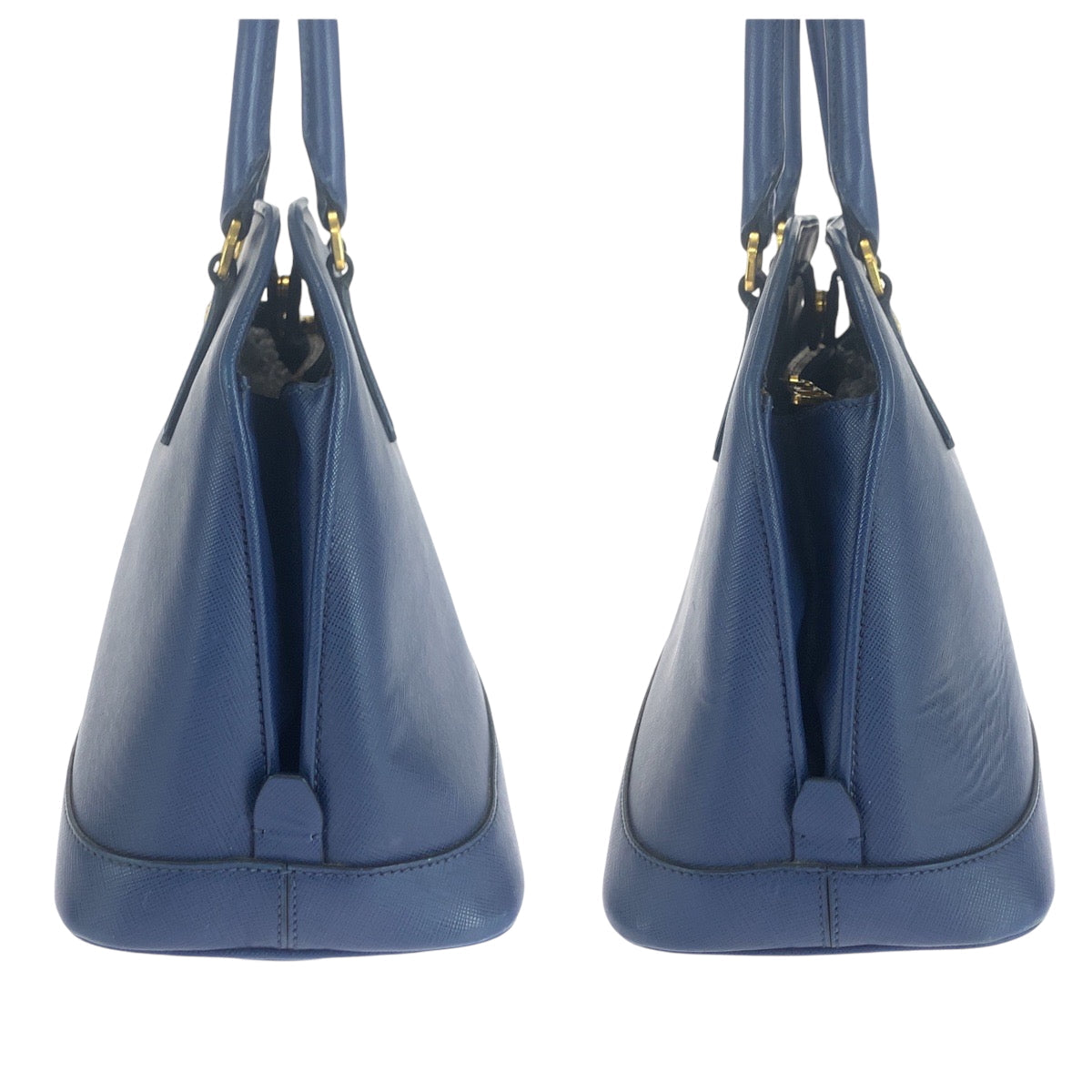 PRADA Shoulder Bag BL0537 leather Blue GoldMetal Shoulder Bag Handbag 2way Safiano Triangle With logo Women Used Authentic