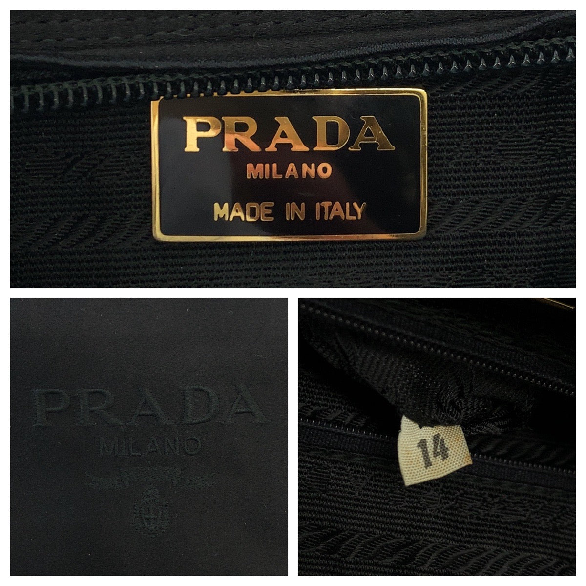 PRADA Handbag Satin Black SilverMetal Handbag Tote Bag logo Women Used Authentic