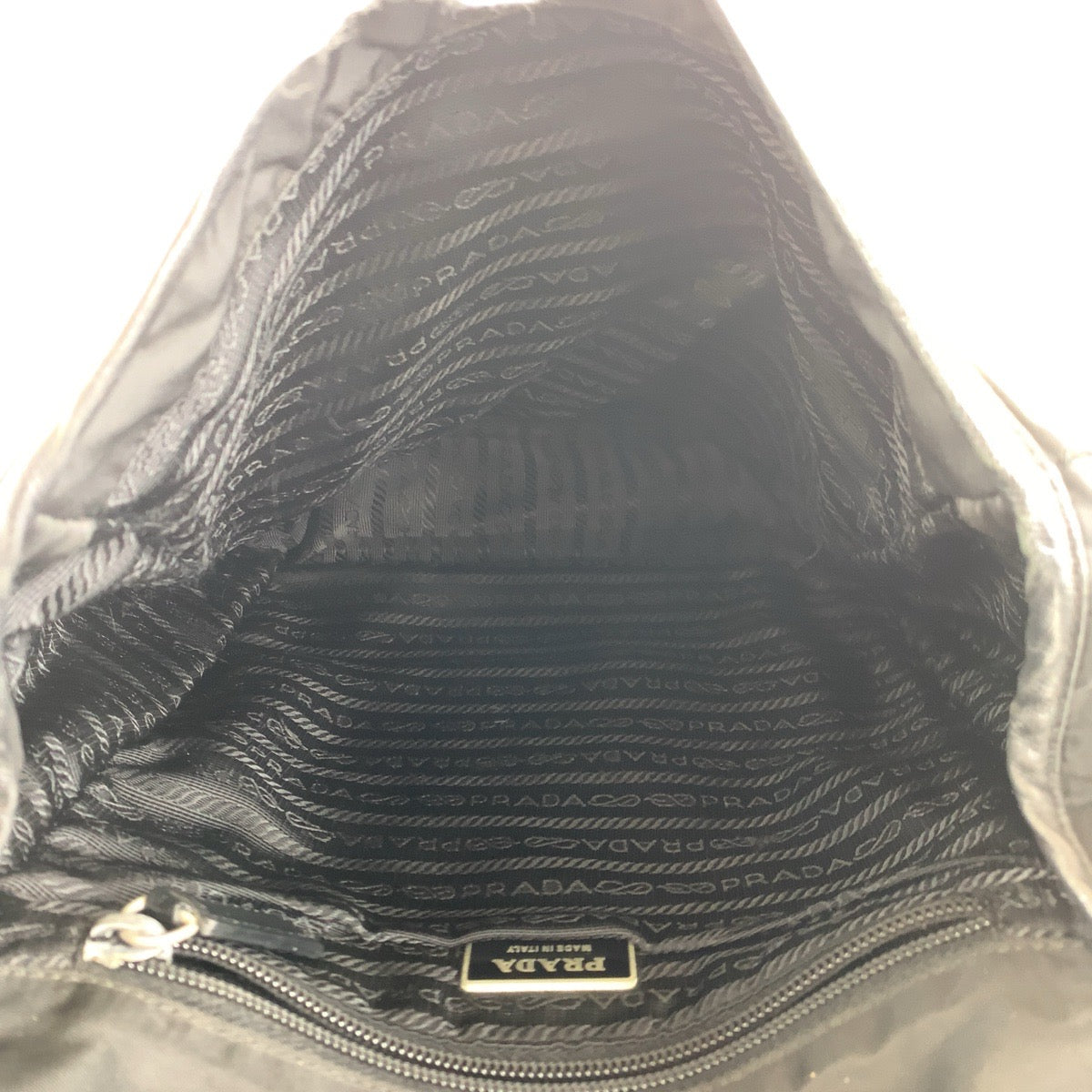 PRADA Shoulder Bag Nylon, Leather Black SilverMetal Shoulder Bag pochette Testo Saffiano Triangle With logo mens Used Authentic