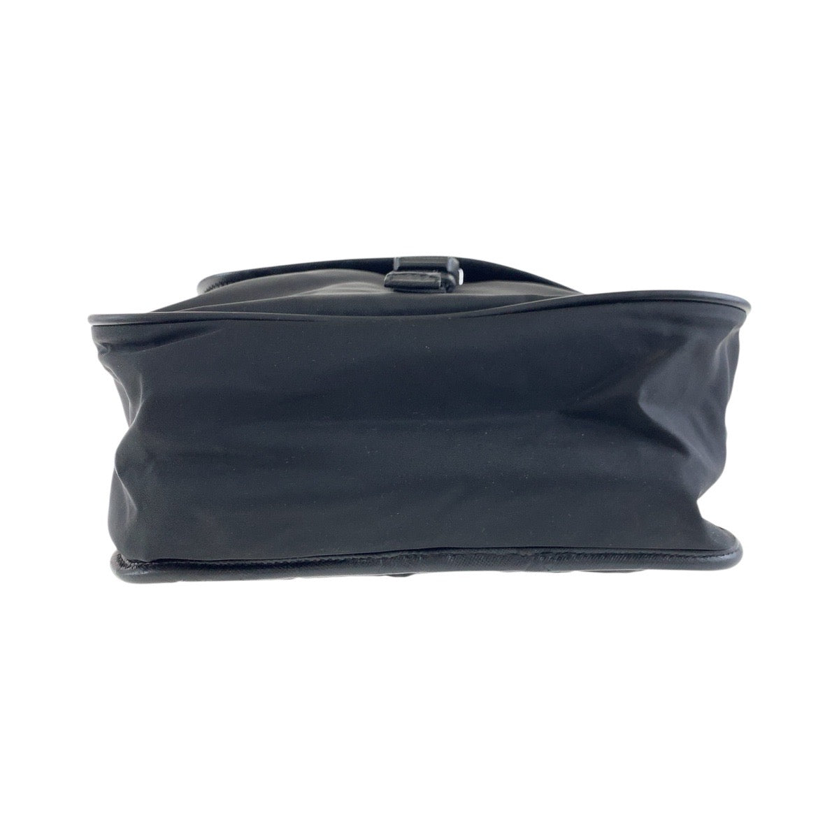 PRADA Shoulder Bag Nylon, Leather Black SilverMetal Shoulder Bag pochette Testo Saffiano Triangle With logo mens Used Authentic