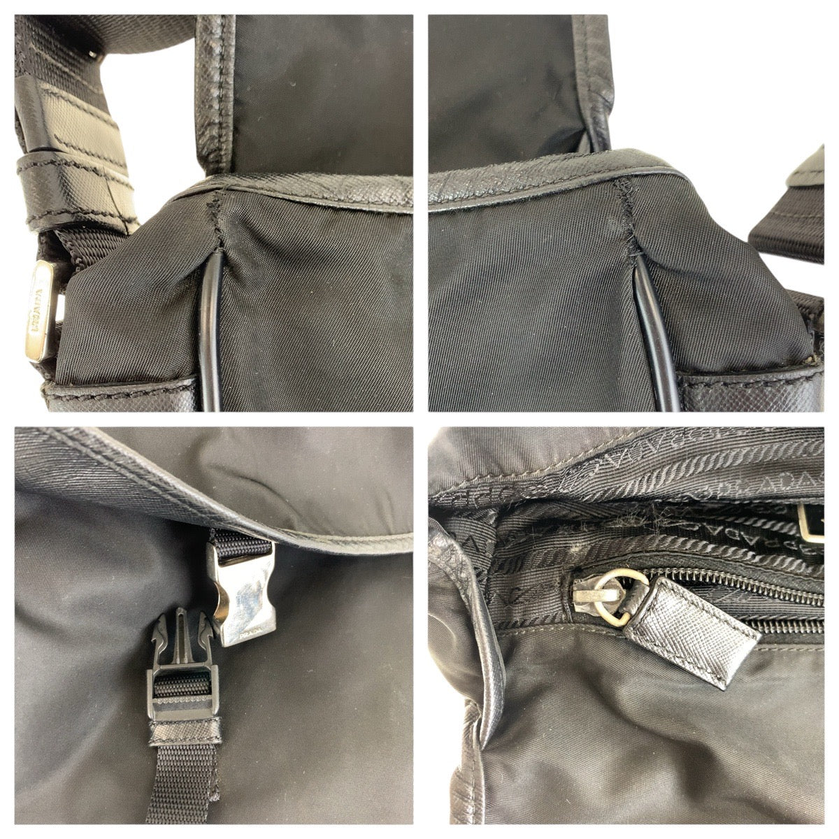PRADA Shoulder Bag Nylon, Leather Black SilverMetal Shoulder Bag pochette Testo Saffiano Triangle With logo mens Used Authentic