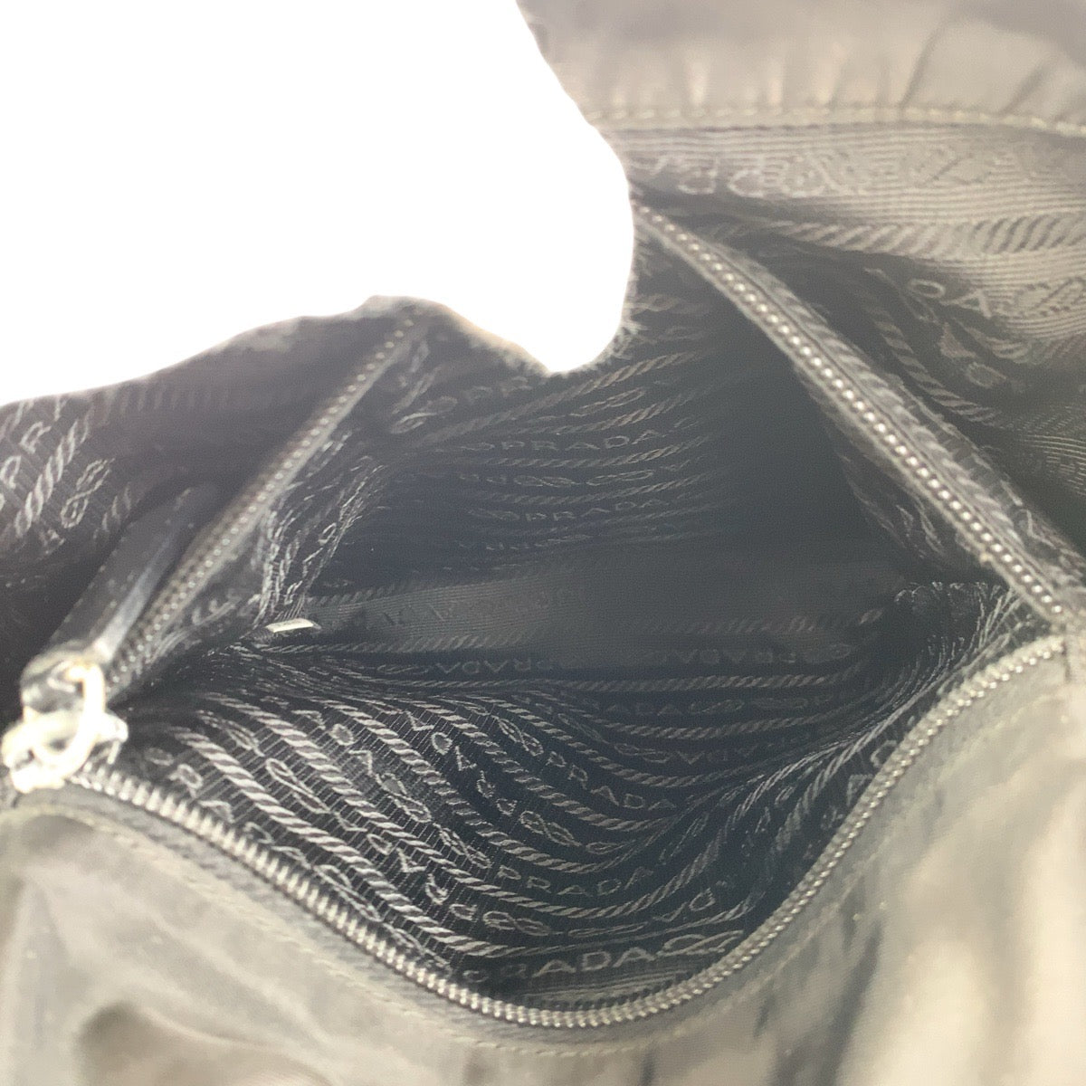 PRADA Shoulder Bag Nylon, Leather Black SilverMetal Shoulder Bag pochette Testo Saffiano Triangle With logo mens Used Authentic