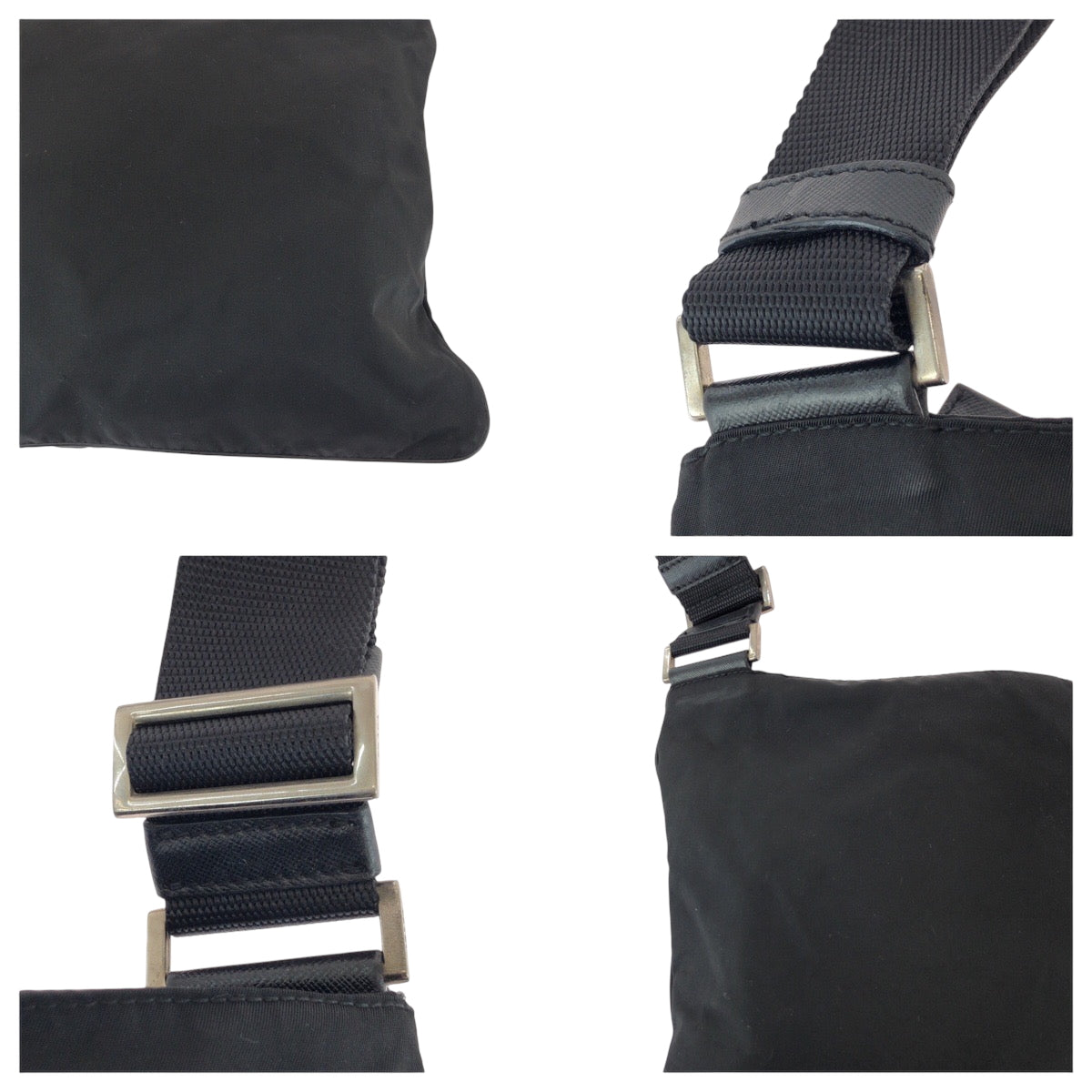 PRADA Shoulder Bag Nylon Black SilverMetal Shoulder Bag Sacoche Test Triangle With logo Women Used Authentic