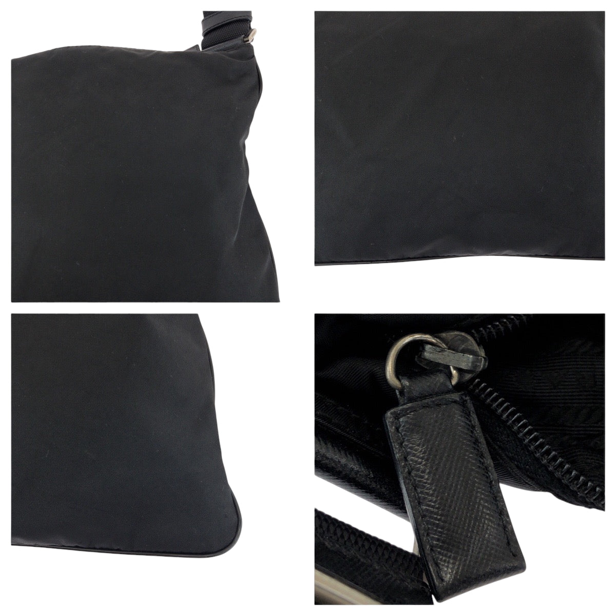PRADA Shoulder Bag Nylon Black SilverMetal Shoulder Bag Sacoche Test Triangle With logo Women Used Authentic