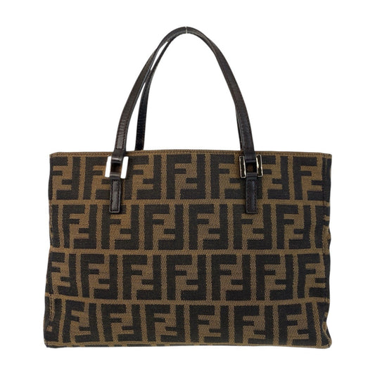 FENDI Tote Bag 8BH072 Canvas, Leather Brown Silver Metal Tote Bag handbag Zucca Women Used Authentic