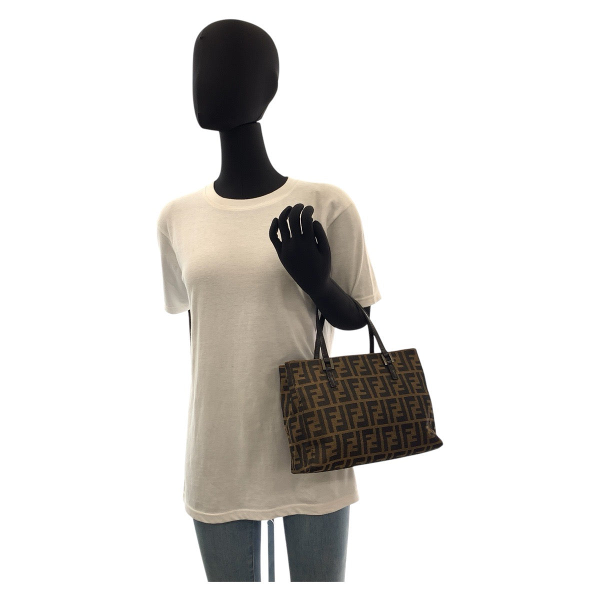 FENDI Tote Bag 8BH072 Canvas, Leather Brown Silver Metal Tote Bag handbag Zucca Women Used Authentic