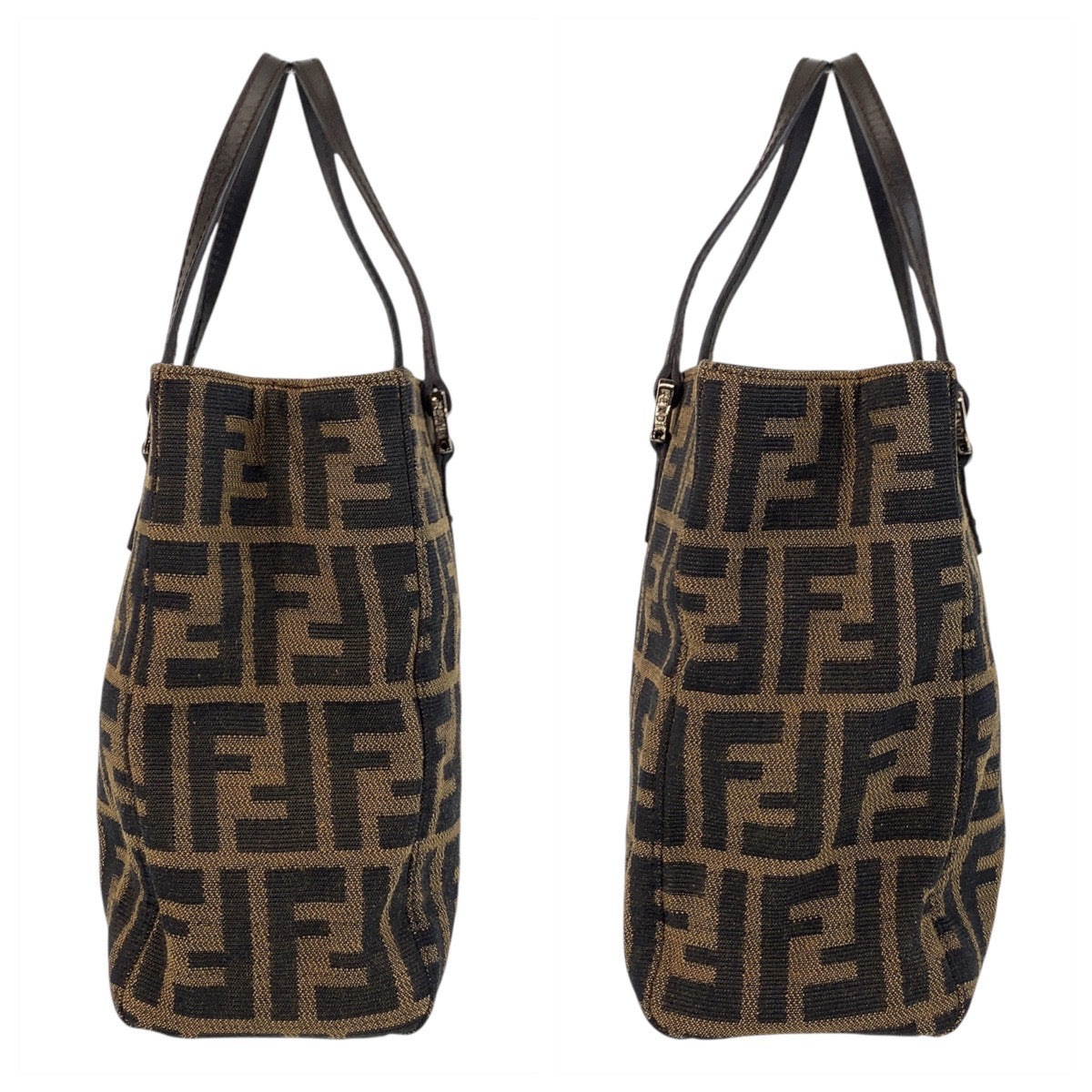 FENDI Tote Bag 8BH072 Canvas, Leather Brown Silver Metal Tote Bag handbag Zucca Women Used Authentic