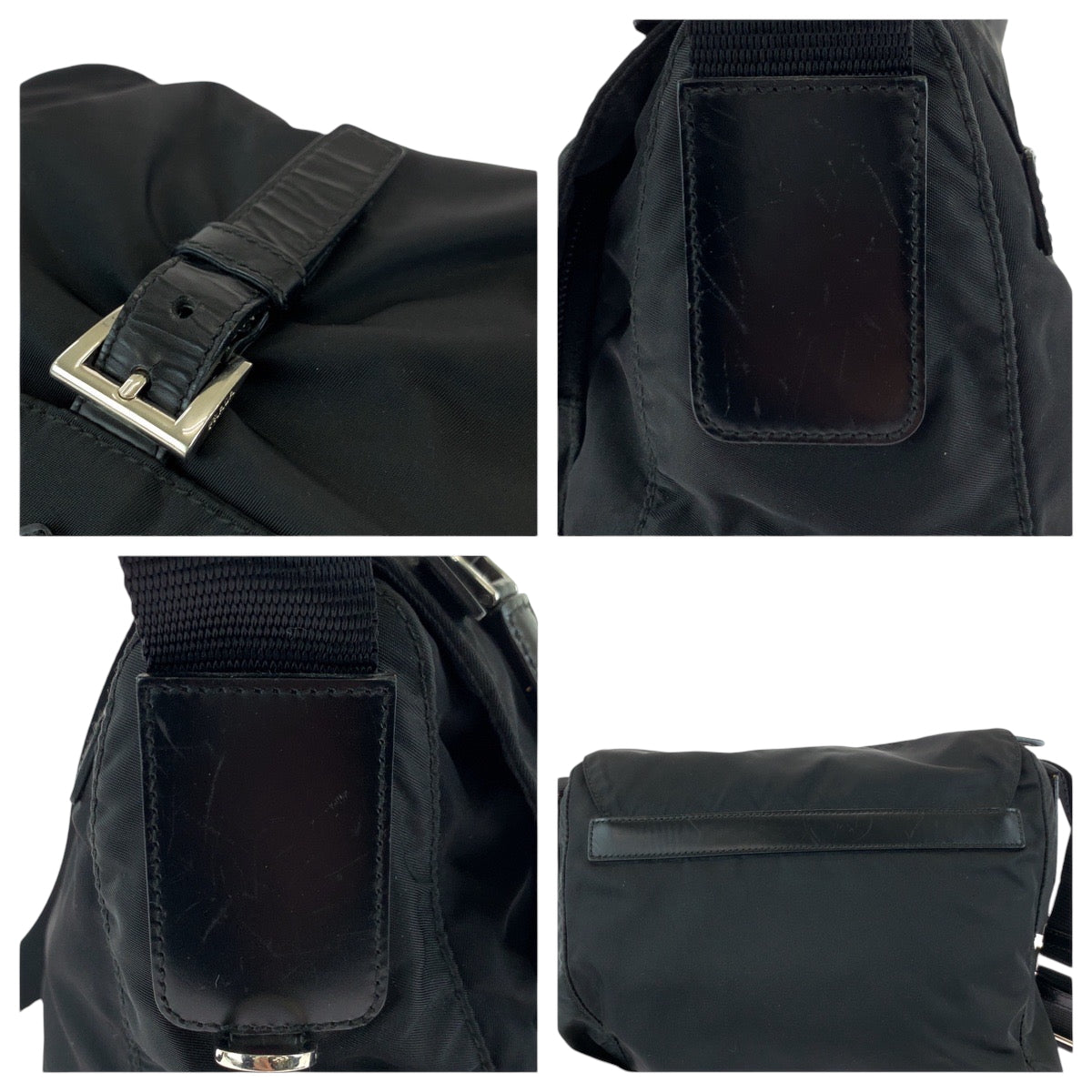 PRADA Shoulder Bag Nylon Black SilverMetal Shoulder Bag pochette Test Triangle With logo mens Used Authentic