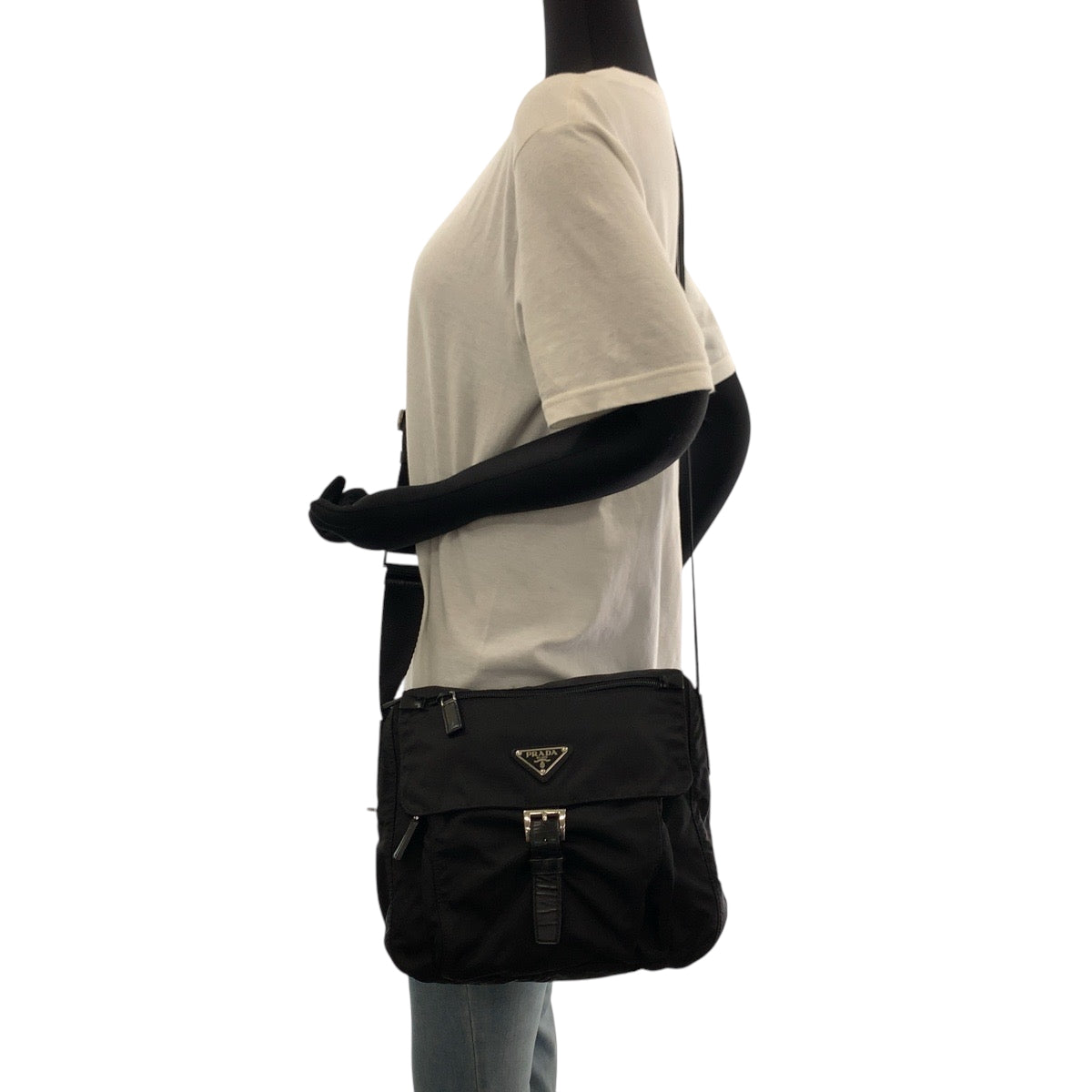 PRADA Shoulder Bag Nylon Black SilverMetal Shoulder Bag pochette Test Triangle With logo mens Used Authentic