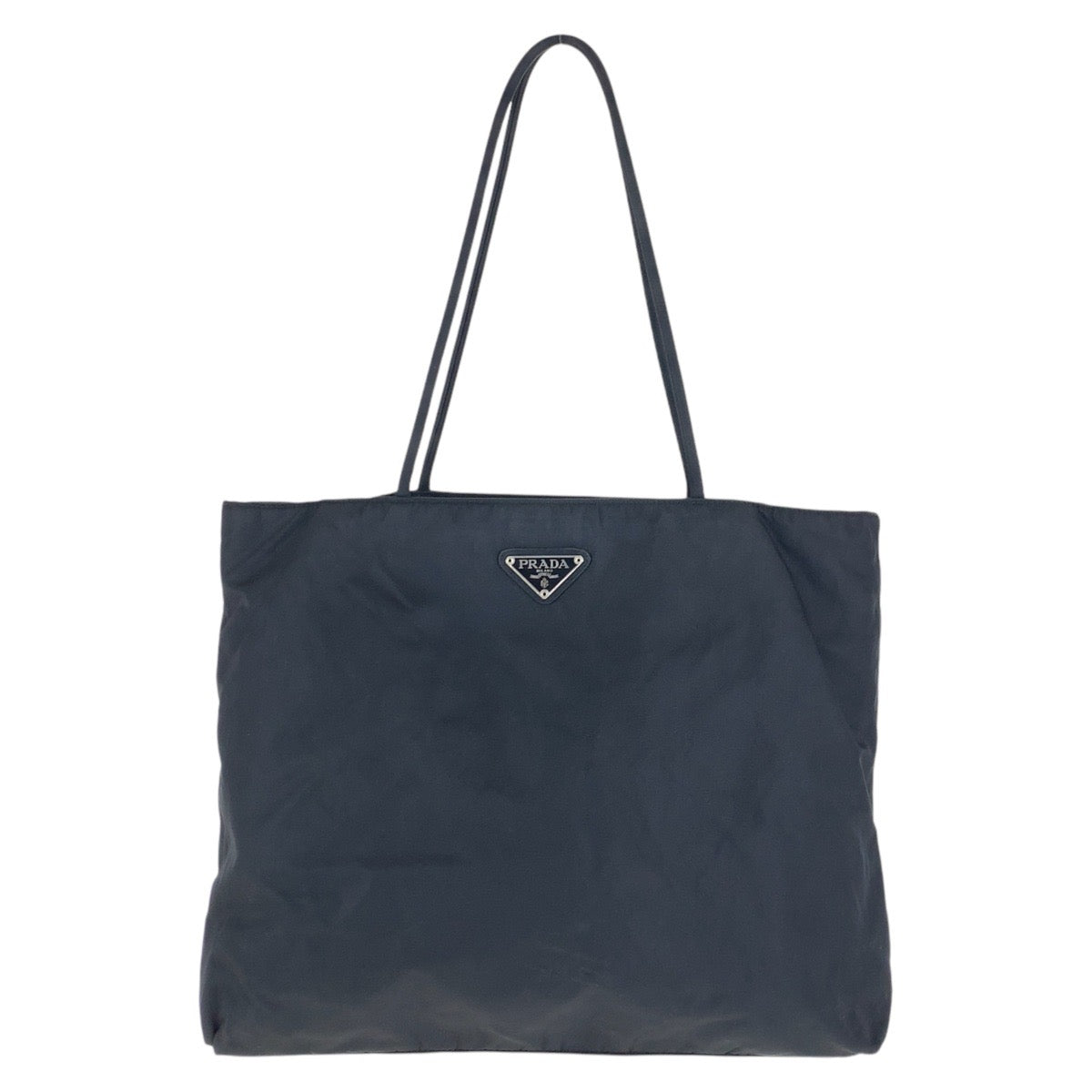 PRADA Tote Bag Nylon Black SilverMetal Tote Bag Shoulder Bag Test Triangle With logo Women Used Authentic