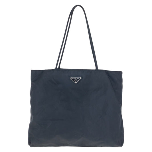 PRADA Tote Bag Nylon Black SilverMetal Tote Bag Shoulder Bag Test Triangle With logo Women Used Authentic