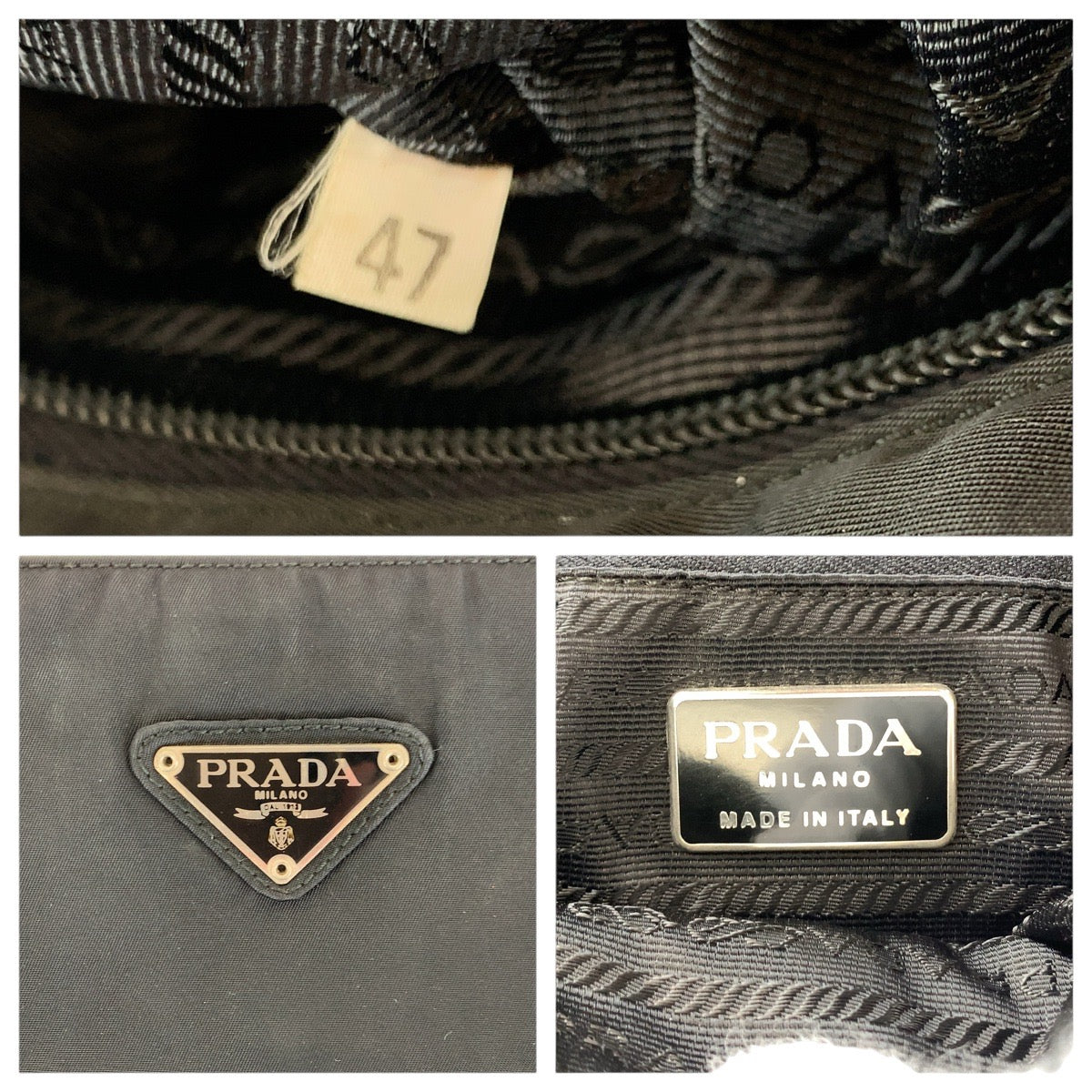 PRADA Tote Bag Nylon Black SilverMetal Tote Bag Shoulder Bag Test Triangle With logo Women Used Authentic