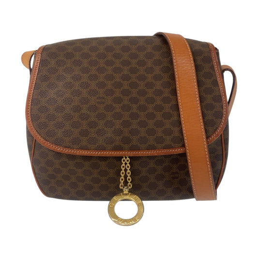 CELINE Shoulder Bag JMB11 PVC, Leather Brown Gold Metal Shoulder Bag Messenger bag Macadam Circle Logo Metal Women Used Authentic