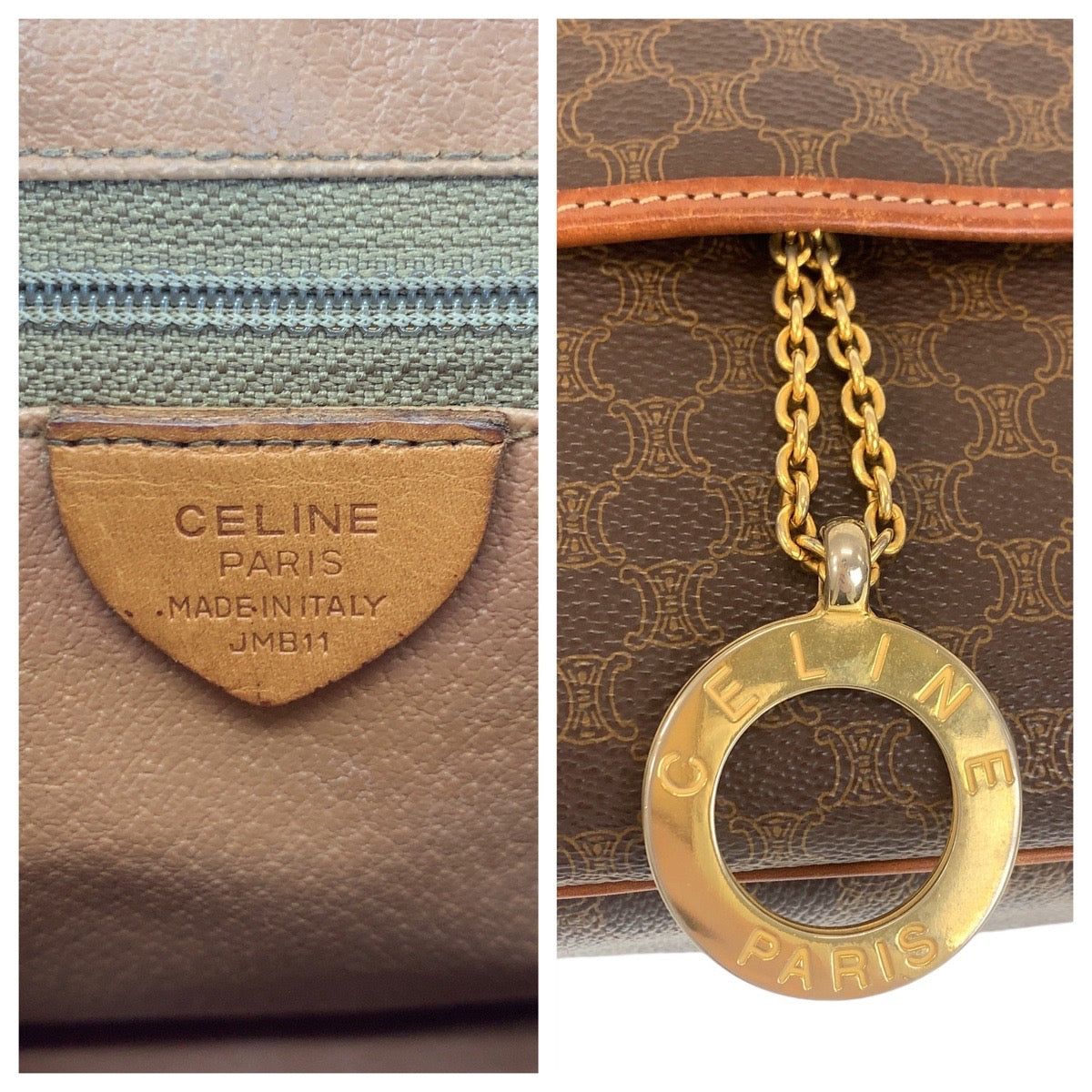 CELINE Shoulder Bag JMB11 PVC, Leather Brown Gold Metal Shoulder Bag Messenger bag Macadam Circle Logo Metal Women Used Authentic