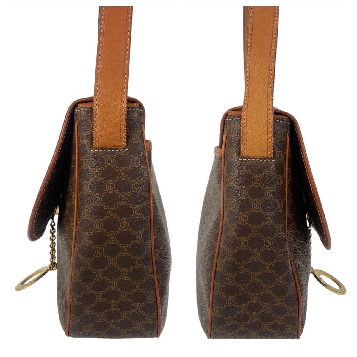 CELINE Shoulder Bag JMB11 PVC, Leather Brown Gold Metal Shoulder Bag Messenger bag Macadam Circle Logo Metal Women Used Authentic