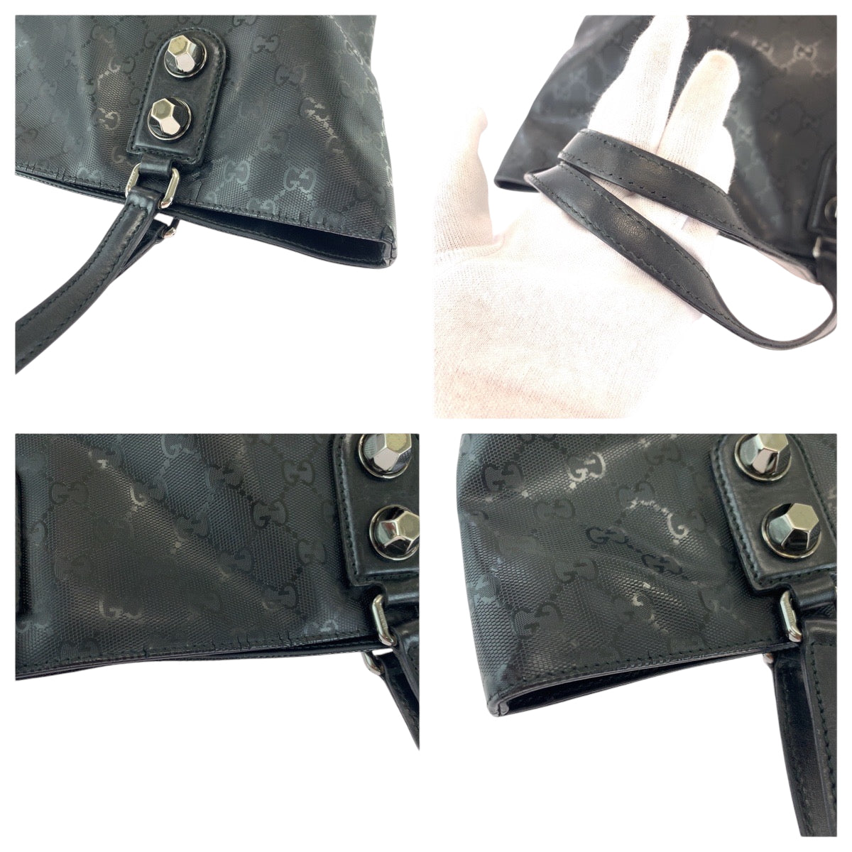 GUCCI Tote Bag 229848 PVC Black SilverMetal Tote Bag Shoulder Bag GG implementation mens Used Authentic
