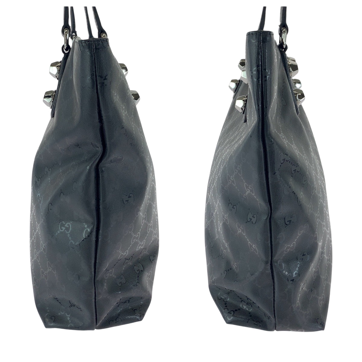 GUCCI Tote Bag 229848 PVC Black SilverMetal Tote Bag Shoulder Bag GG implementation mens Used Authentic