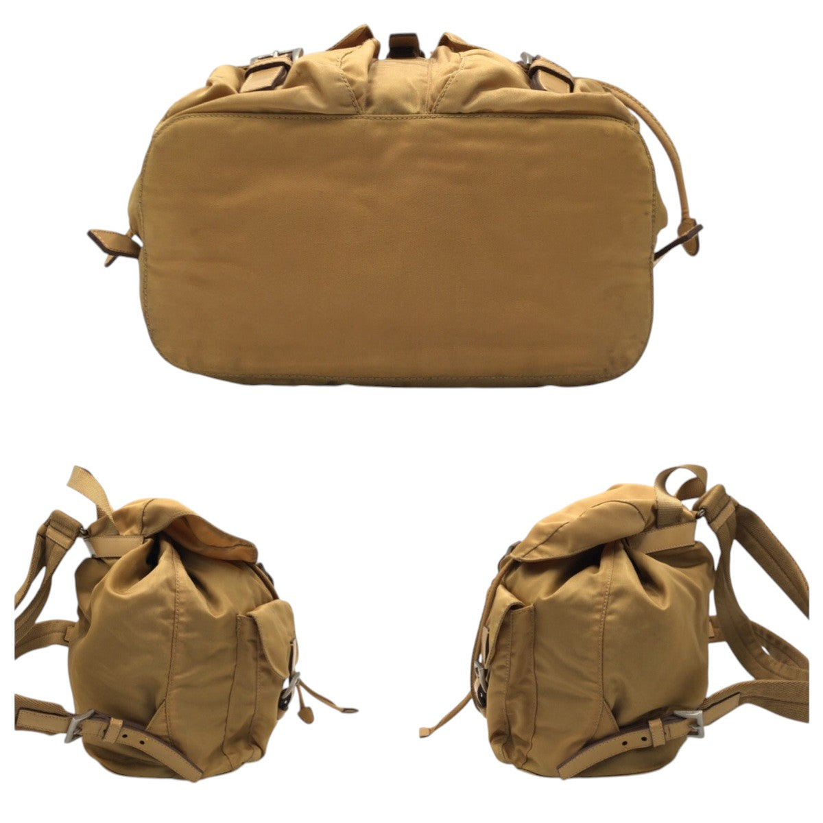 PRADA Backpack Nylon Brown camel silver Test Triangular logo