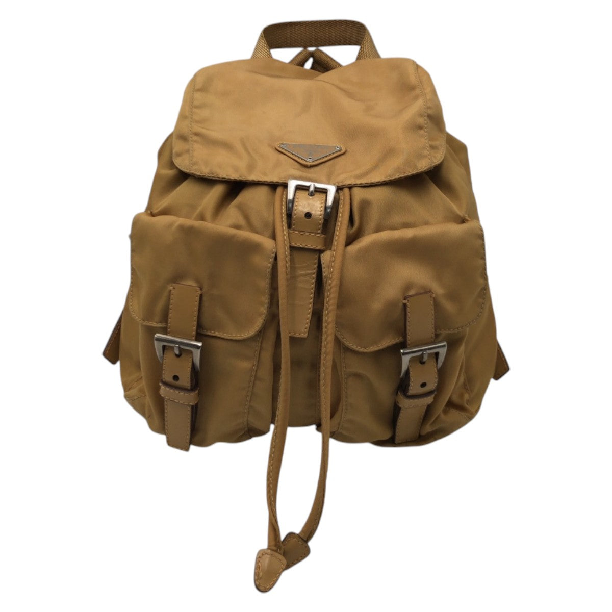 PRADA Backpack Nylon Brown camel silver Test Triangular logo