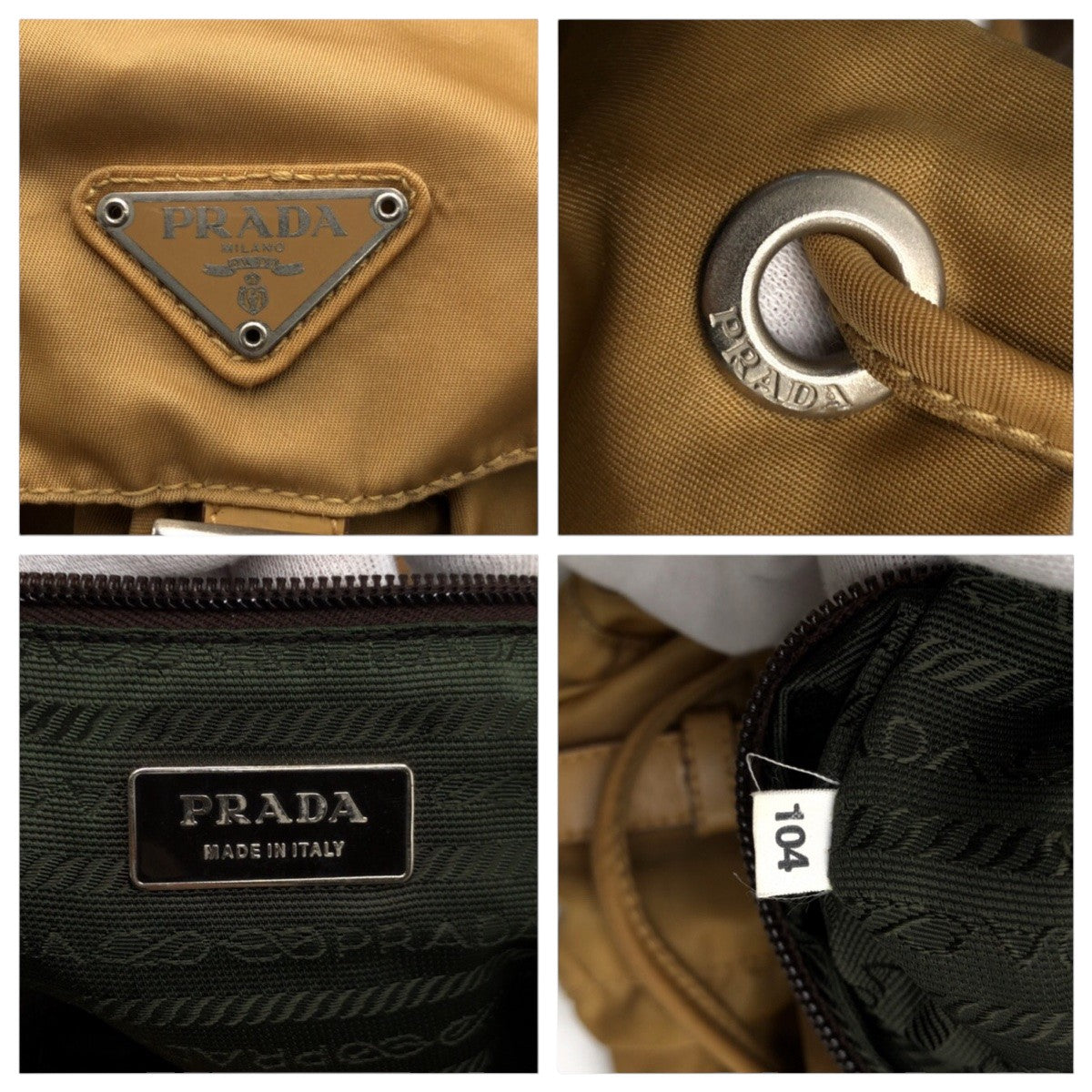 PRADA Backpack Nylon Brown camel silver Test Triangular logo