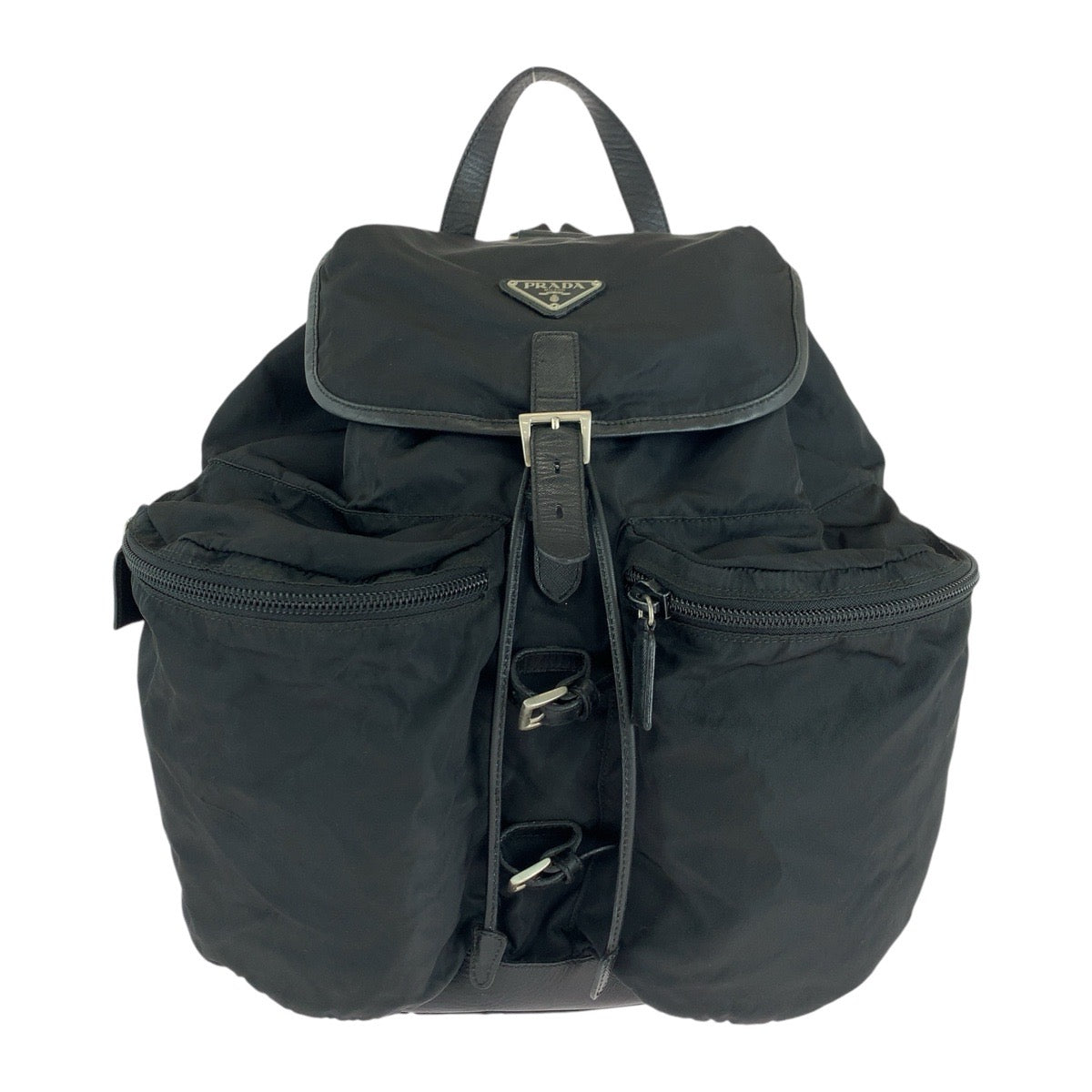 PRADA Backpack Nylon Black SilverMetal Backpack Unisex Test Women Used Authentic