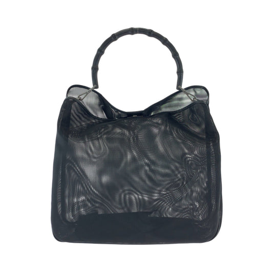 GUCCI Tote Bag 001 3303 Nylon Black SilverMetal Bamboo mesh