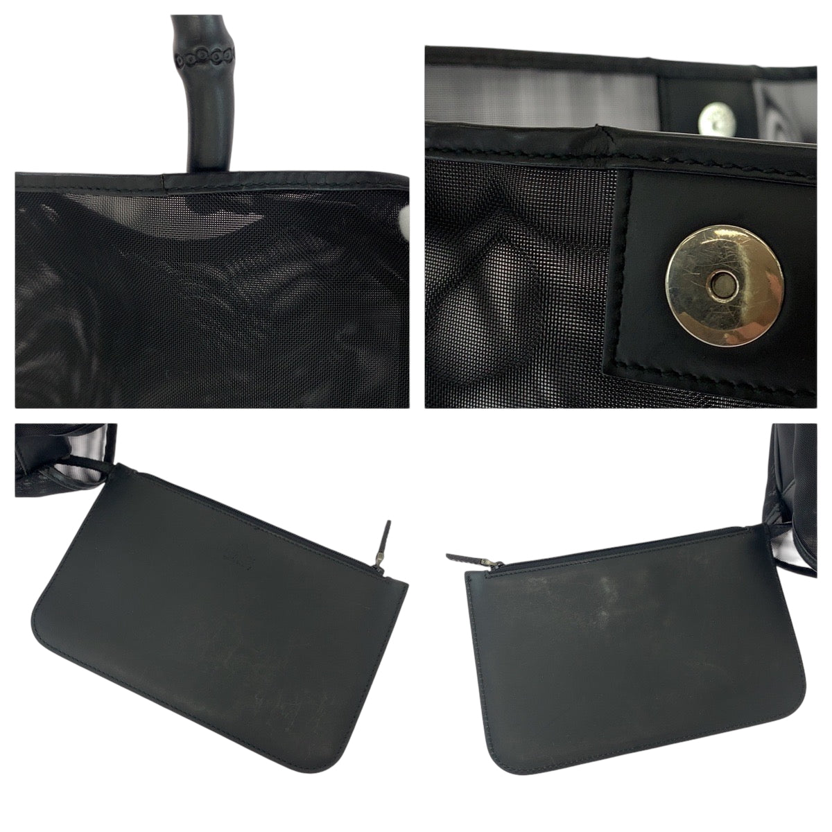 GUCCI Tote Bag 001 3303 Nylon Black SilverMetal Bamboo mesh