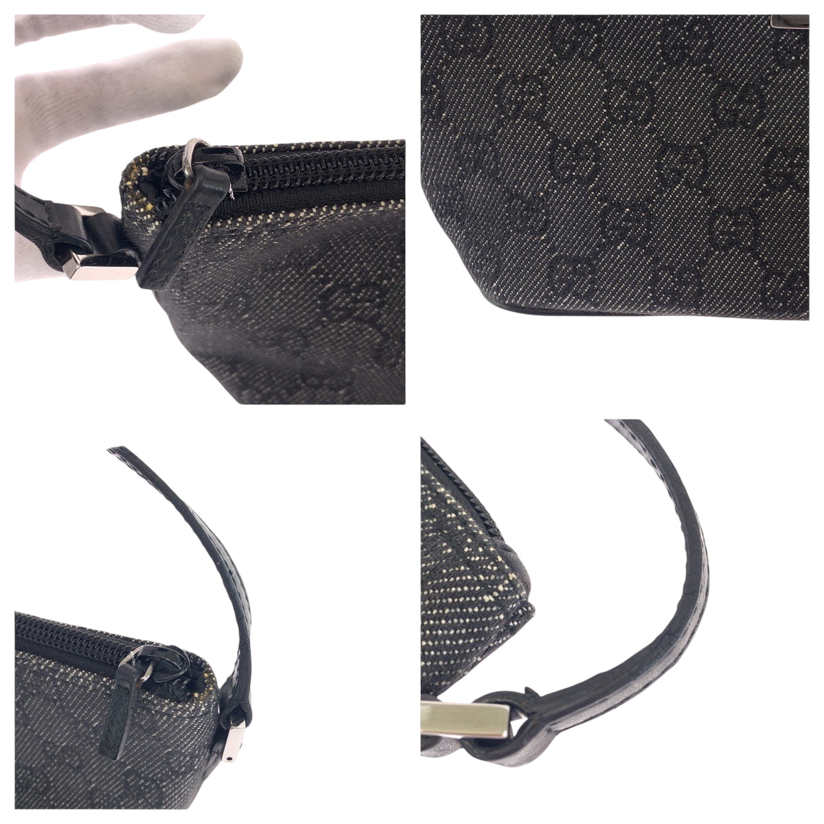 GUCCI Handbag 07198 GG canvas Grey SilverMetal Handbag accessory pouch Women Used Authentic