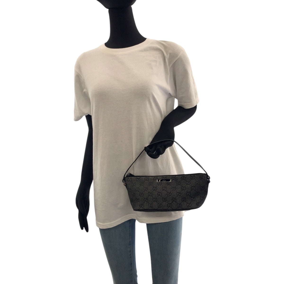 GUCCI Handbag 07198 GG canvas Grey SilverMetal Handbag accessory pouch Women Used Authentic