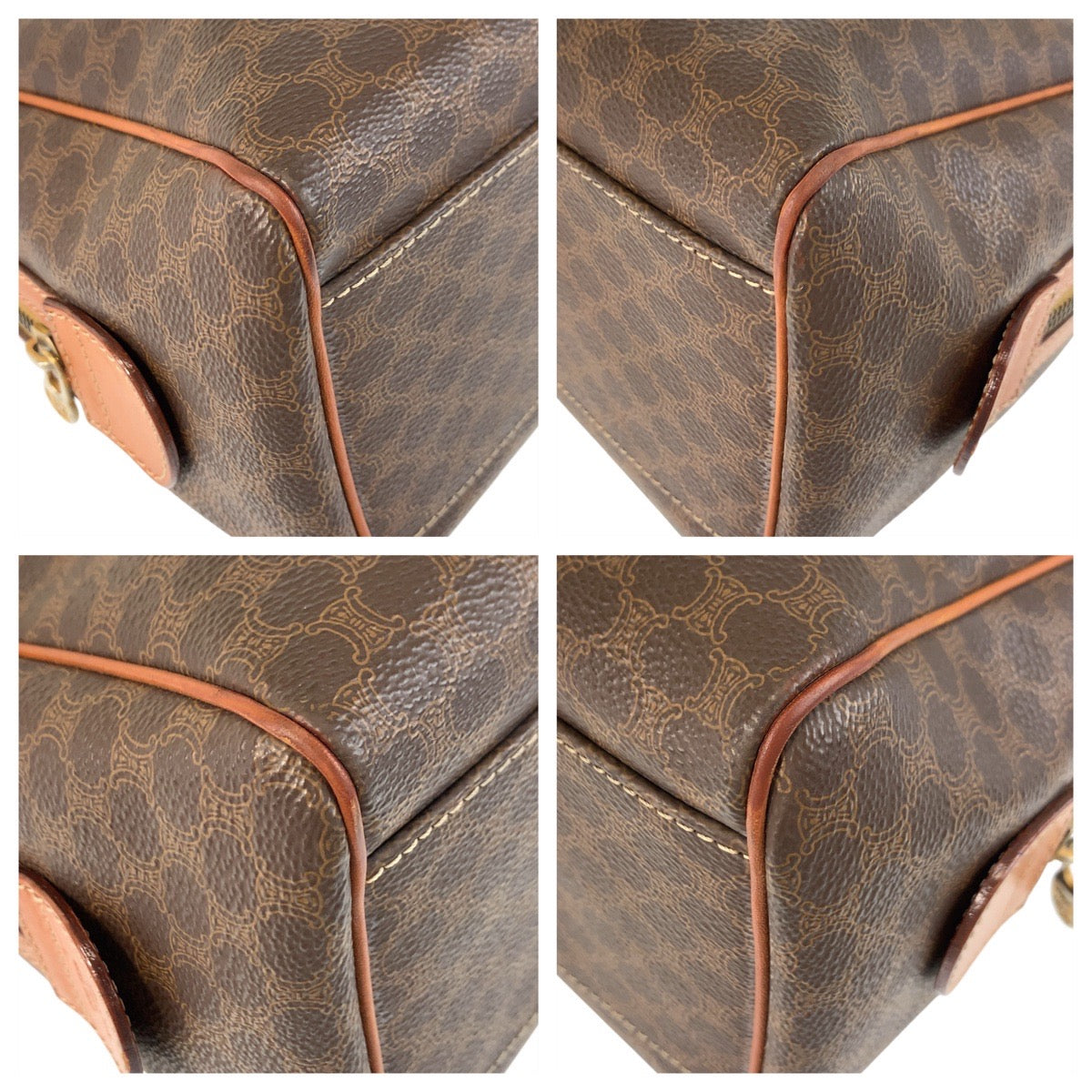 CELINE Handbag M13 PVC, Leather Brown Gold Metal Handbag Boston Duffel bag Macadam Macadam Women Used Authentic