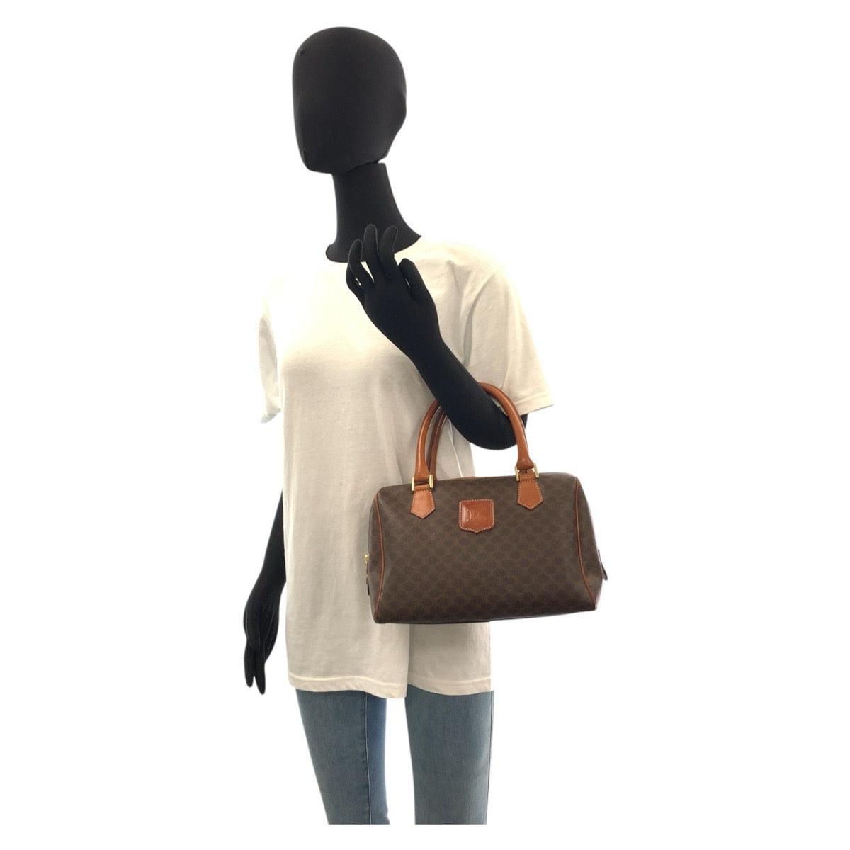 CELINE Handbag M13 PVC, Leather Brown Gold Metal Handbag Boston Duffel bag Macadam Macadam Women Used Authentic