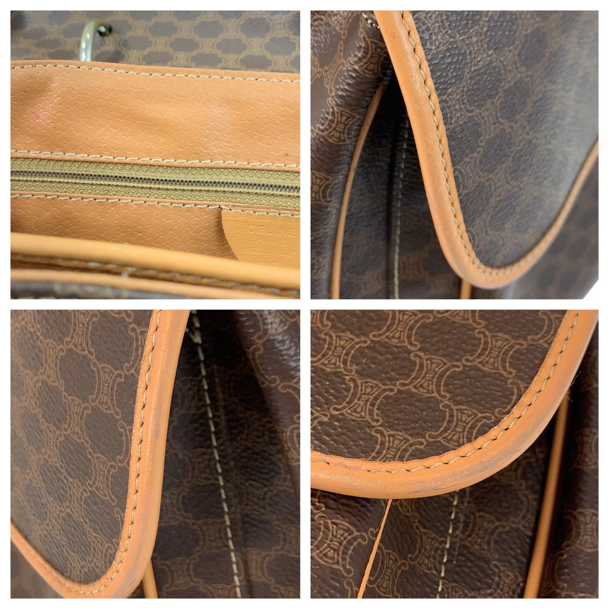 CELINE Handbag M14 PVC, Leather Brown Gold Metal Macadam Women Used Authentic